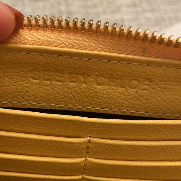 See by Chloe long Wallet wristlet Mustard color NWT zipper closure - Picture 8 of 11